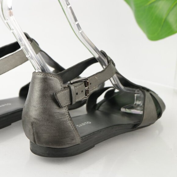 Franco Sarto Womens Gracy Sandal Size 9.5 M Gray Metallic Gladiator Flat T-Strap - Picture 4 of 11